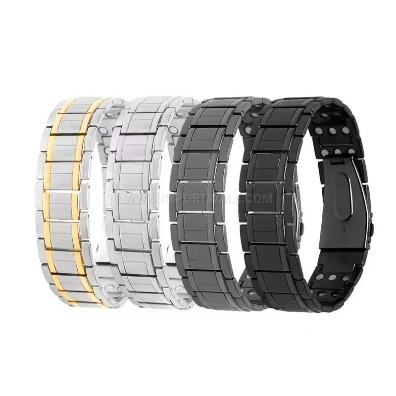 Modern Triple Row Magnetic Stainless Steel Adjustable Link Bracelet