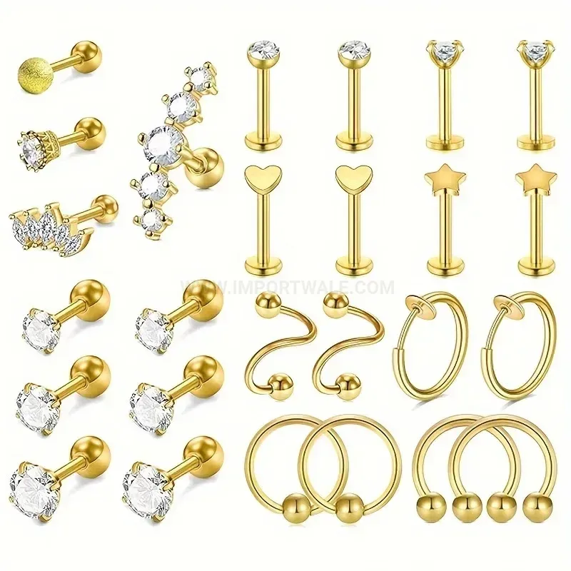 Fashion Rhinestone Heart Star Stainless Steel Piercing Set