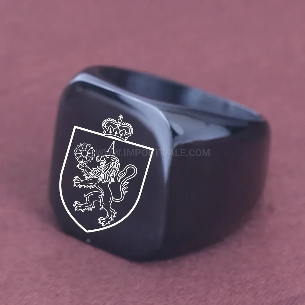 Designer Engraved Stainless Steel Alphabet Signet Ring