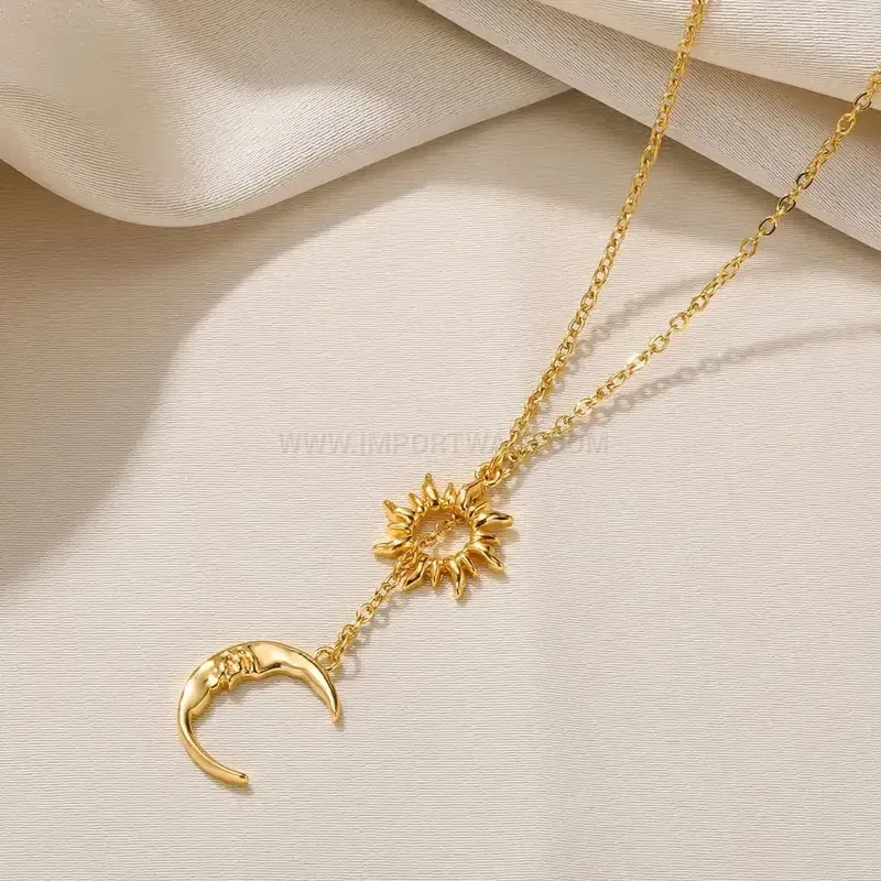 Sun and Moon Dainty Stainless Steel Y Pendant Necklace