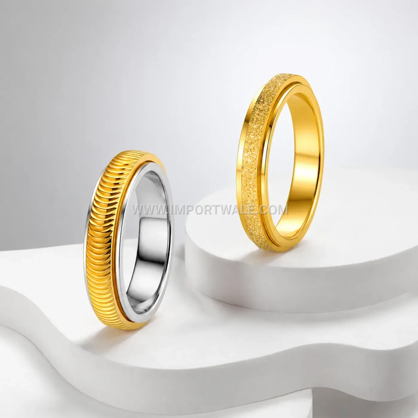 Frosted Stainless Steel Fish Scale Pattern Ring Set