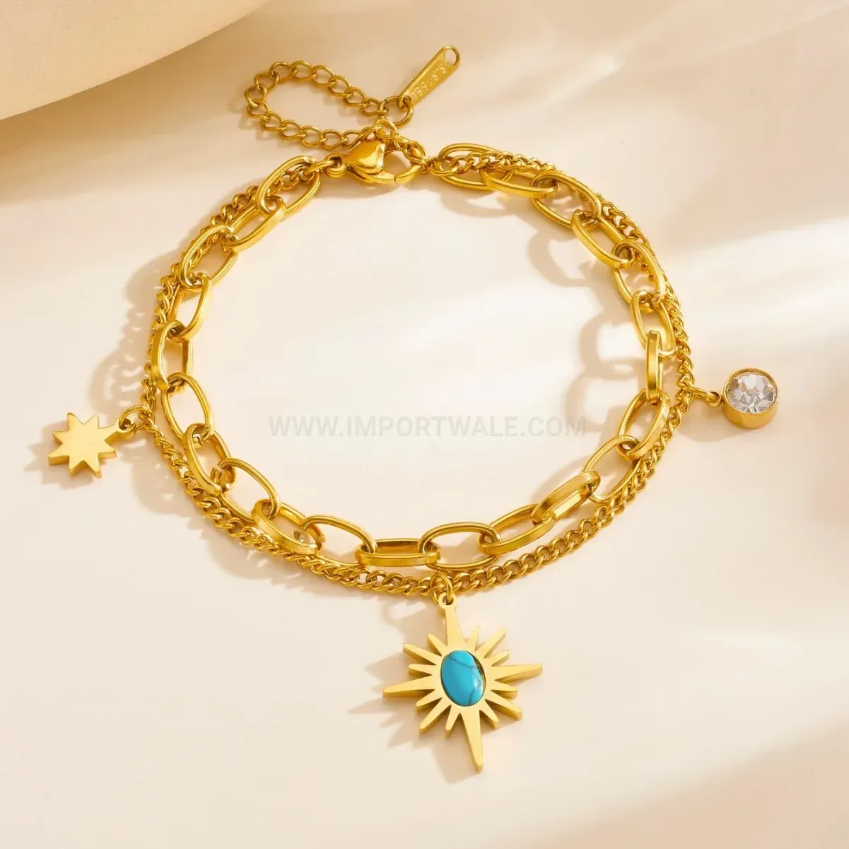 Gold Plated Stainless Steel Celestial Sun Motif Bracelet
