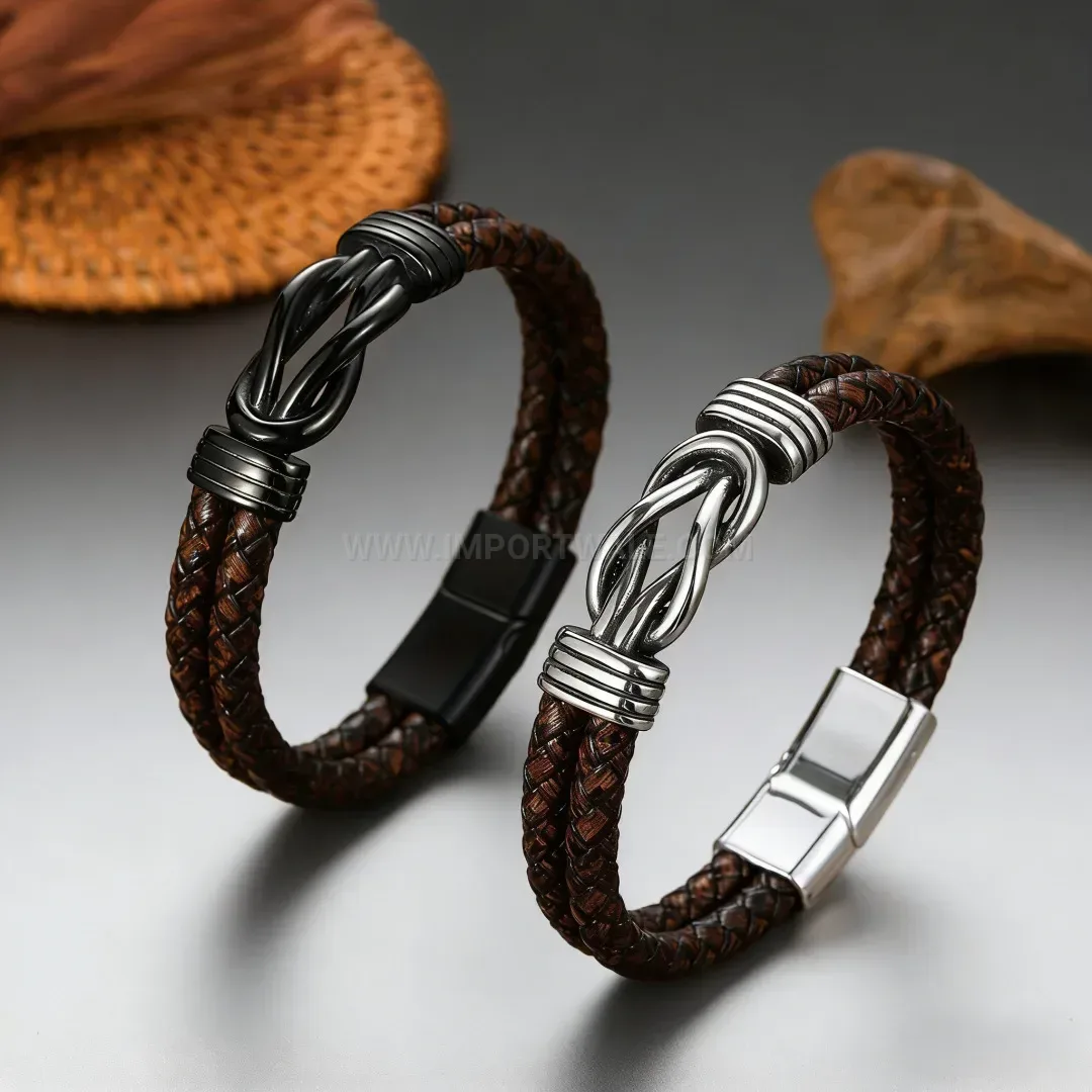 Chic Braided Faux Leather Wristband with Alloy Magnetic Clasp