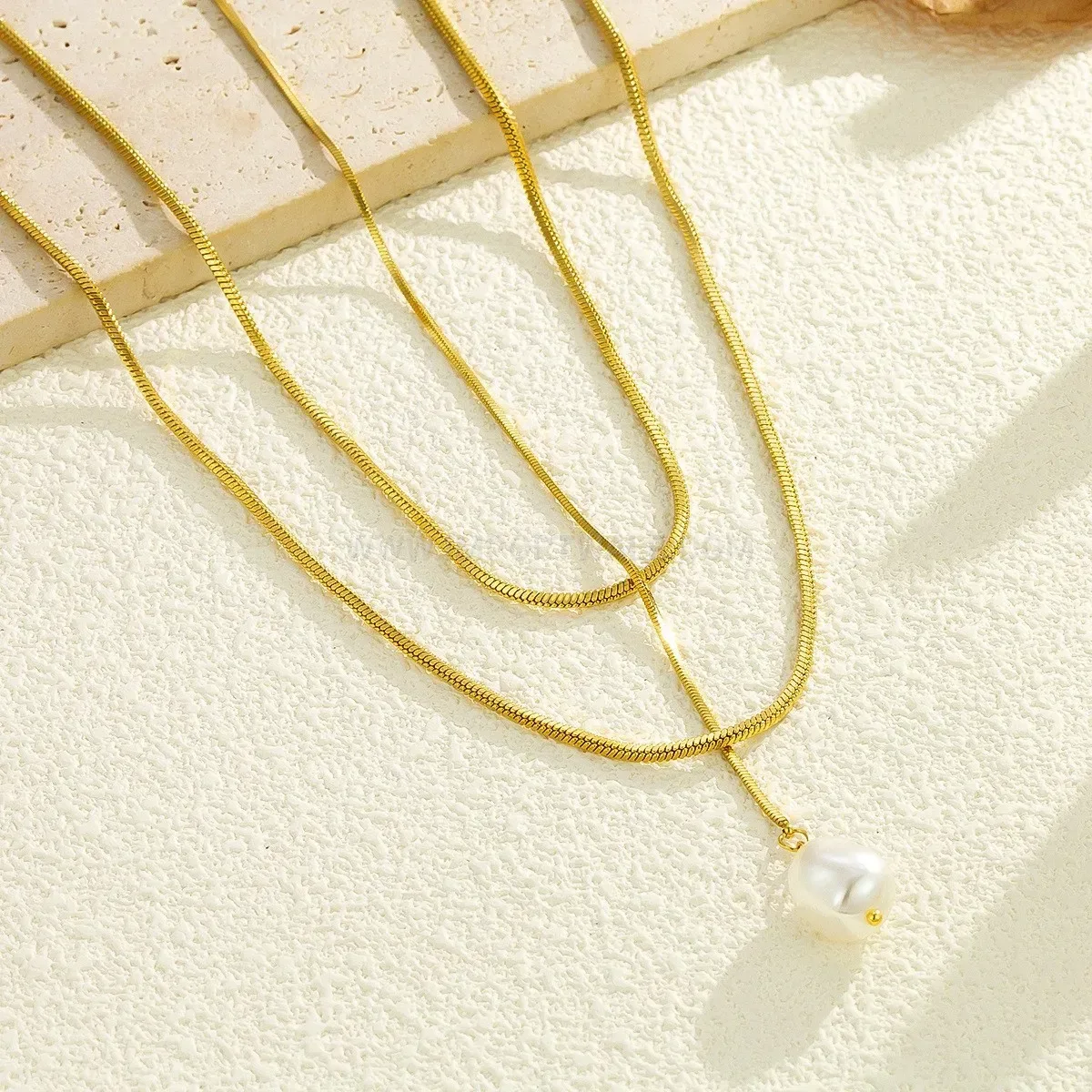 Designer Double Layer Freshwater Pearl Stainless Steel Pendant Necklace