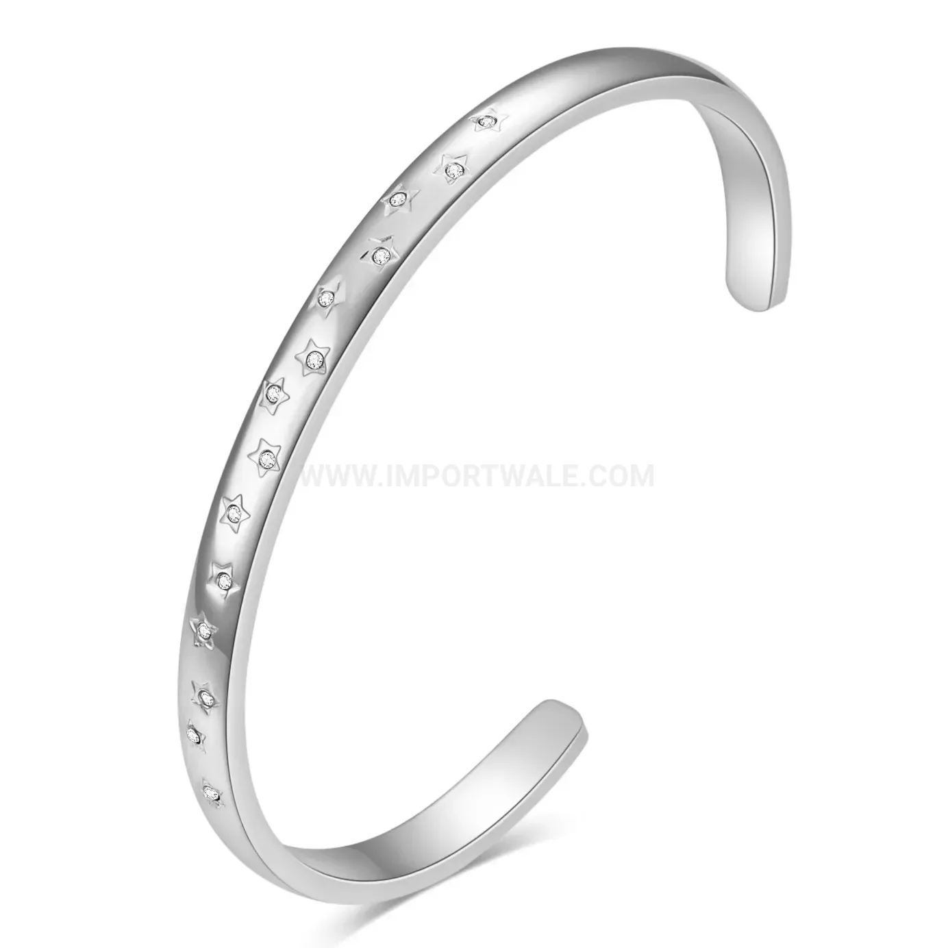Trendy Star Rhinestone Embedded Stainless Steel Cuff Bangle