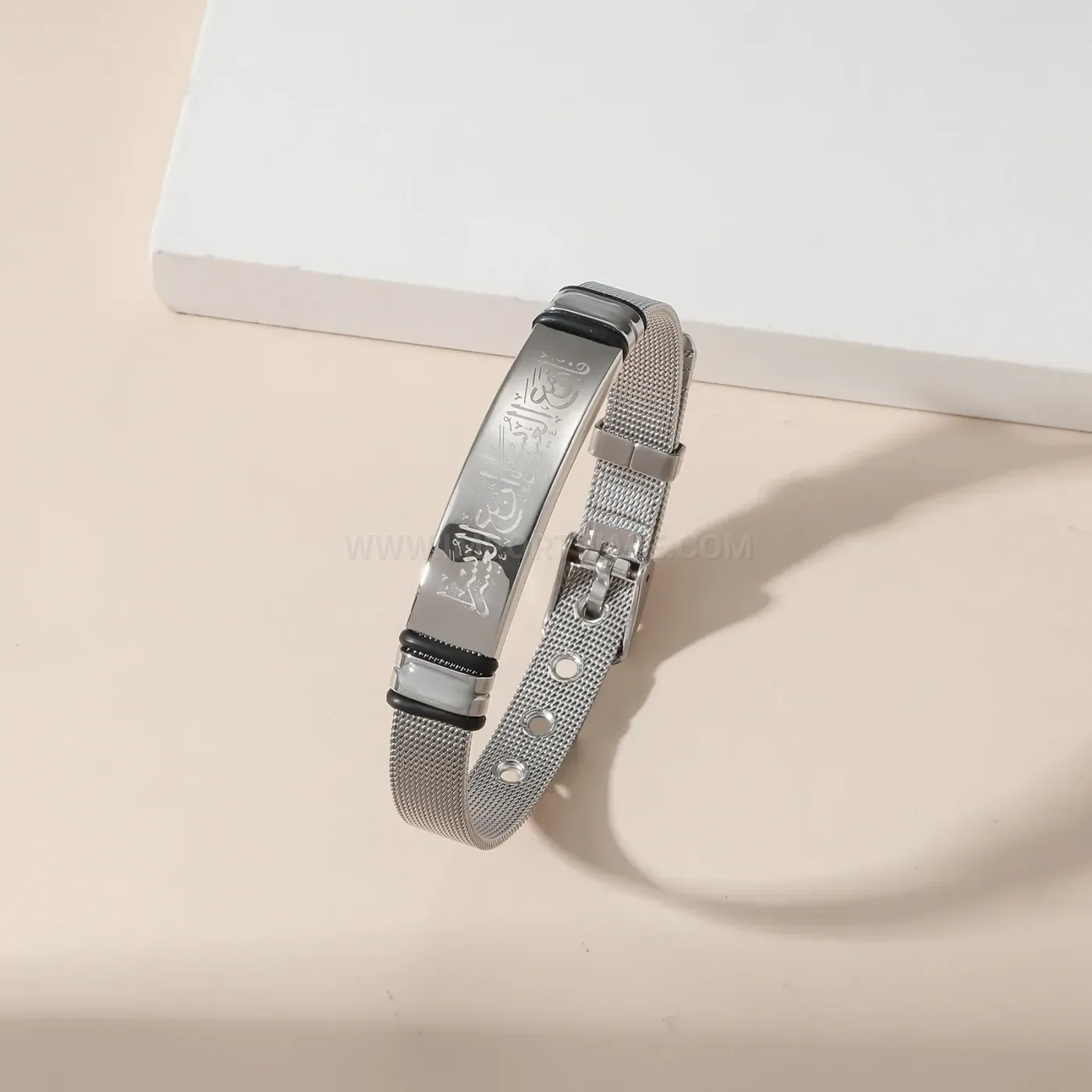 Silicone Mesh Stainless Steel Ayatul Kursi Inscribed Bracelet