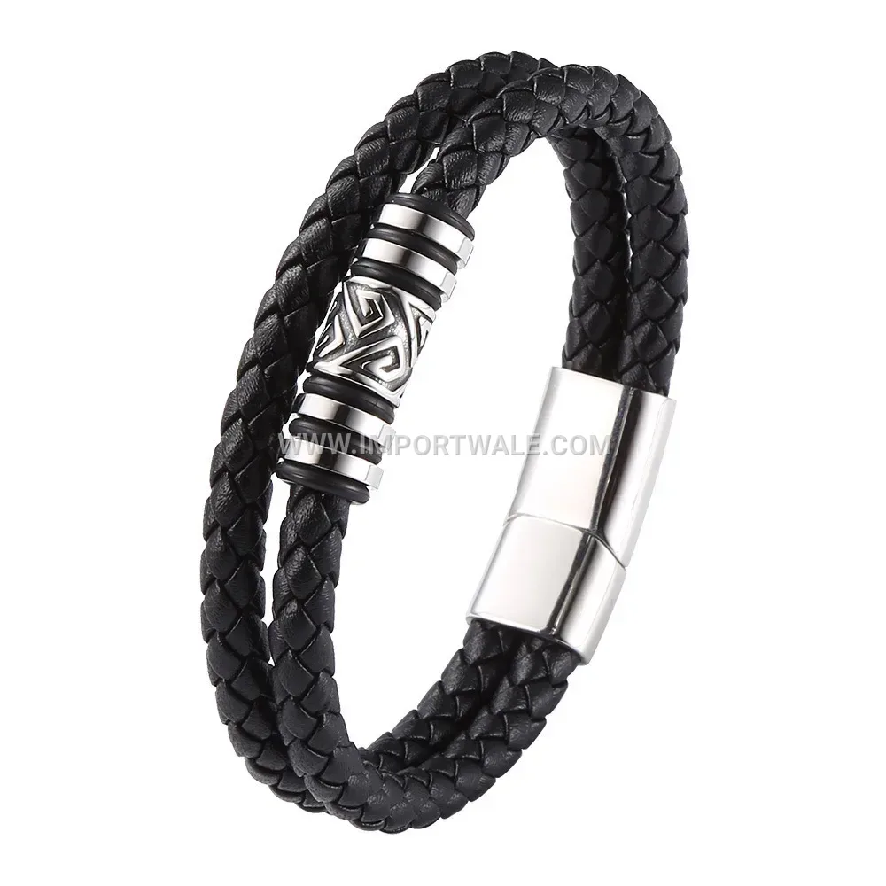 Handcrafted Multi Strand Leather Cord Bracelet with Stainless Steel