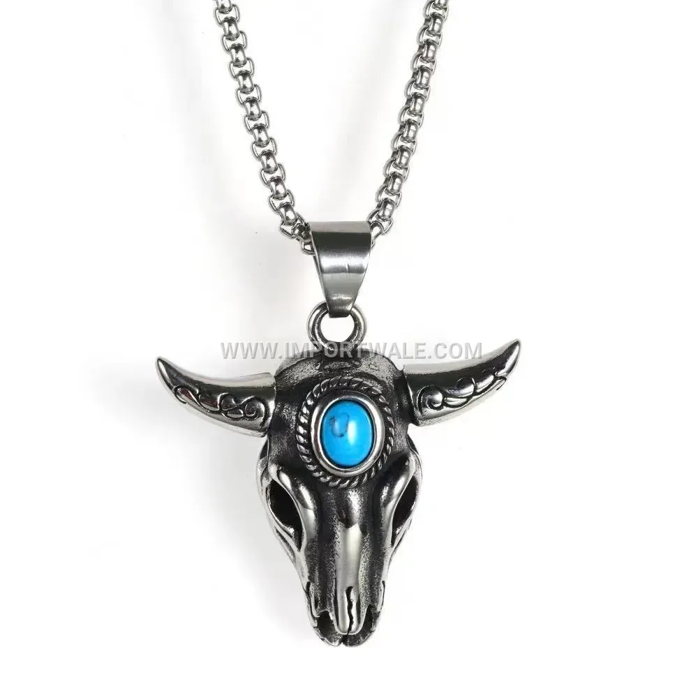 Vintage Stainless Steel Bull Skull Pendant for Men