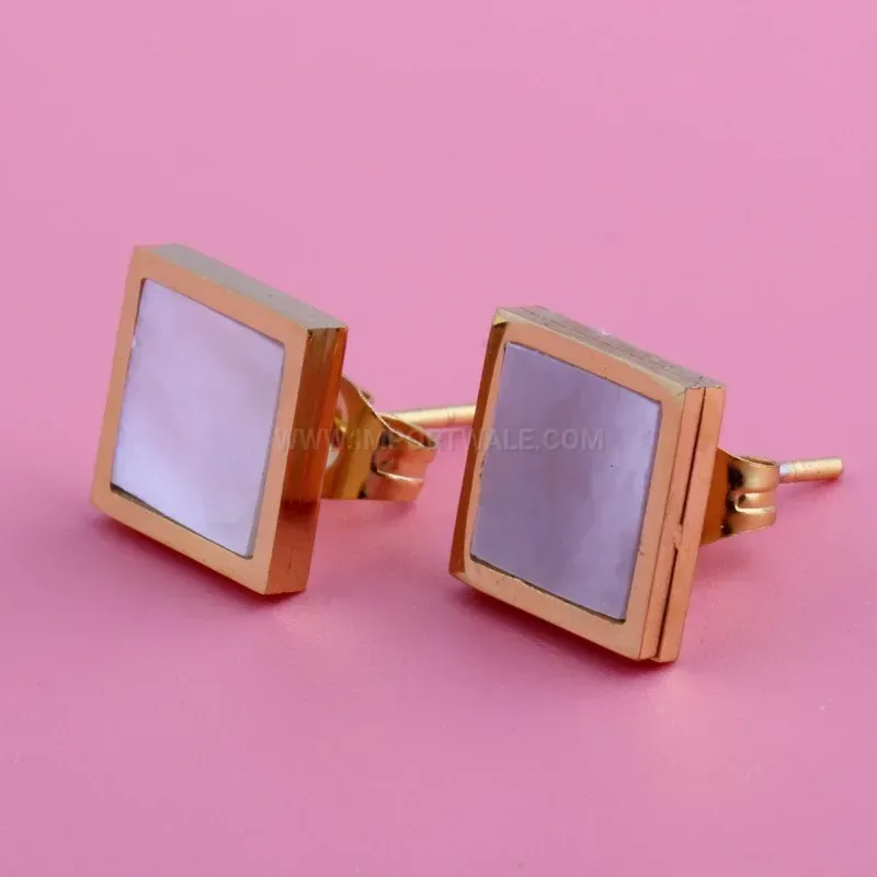 Classic Minimalist Square Shell Inlay Stainless Steel Stud Earrings