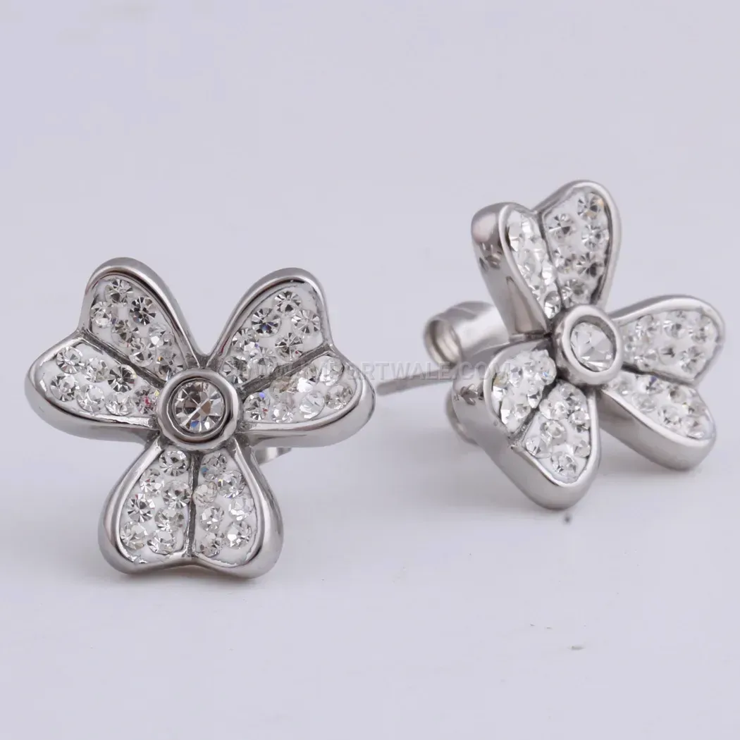 Crystal Pave Camellia Flower Stainless Steel Earrings