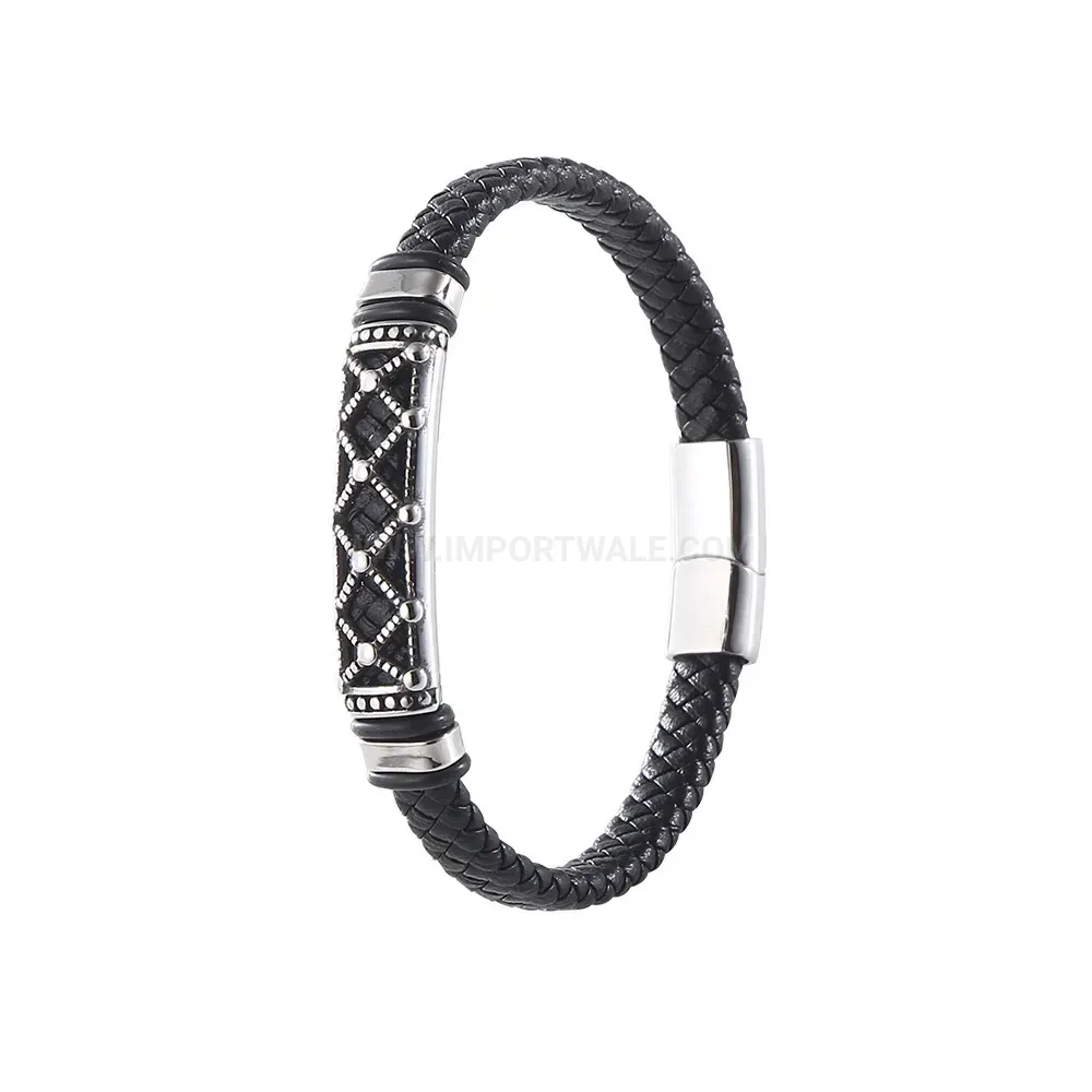 Vintage Braided Leather Bracelet with Stainless Steel Accent