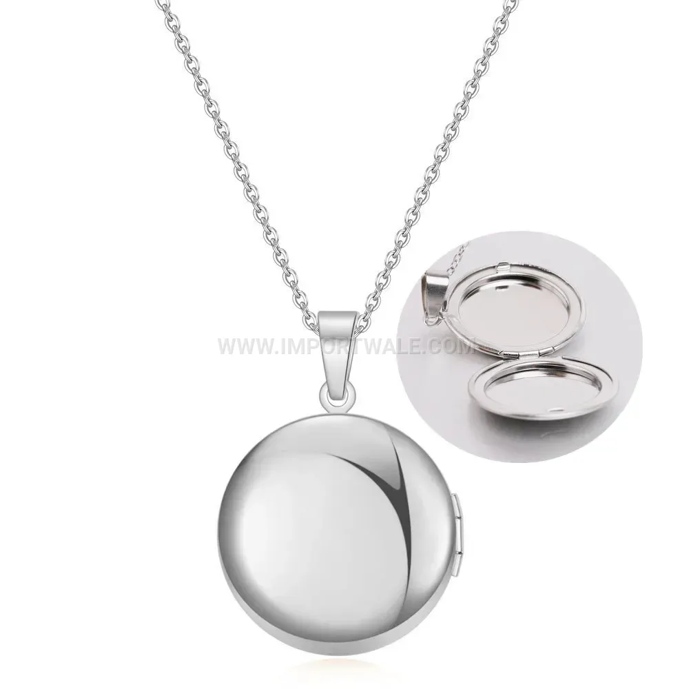 Polished Round Stainless Steel Locket Pendant Necklace