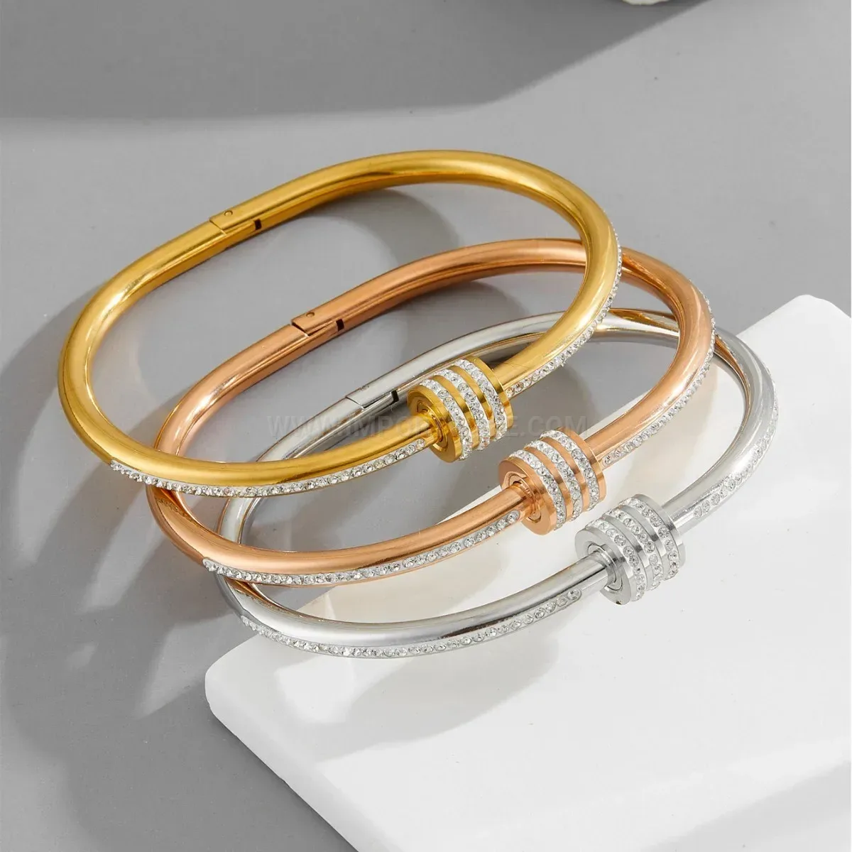 Pave Crystal Hourglass Titanium Steel Bangle Bracelet