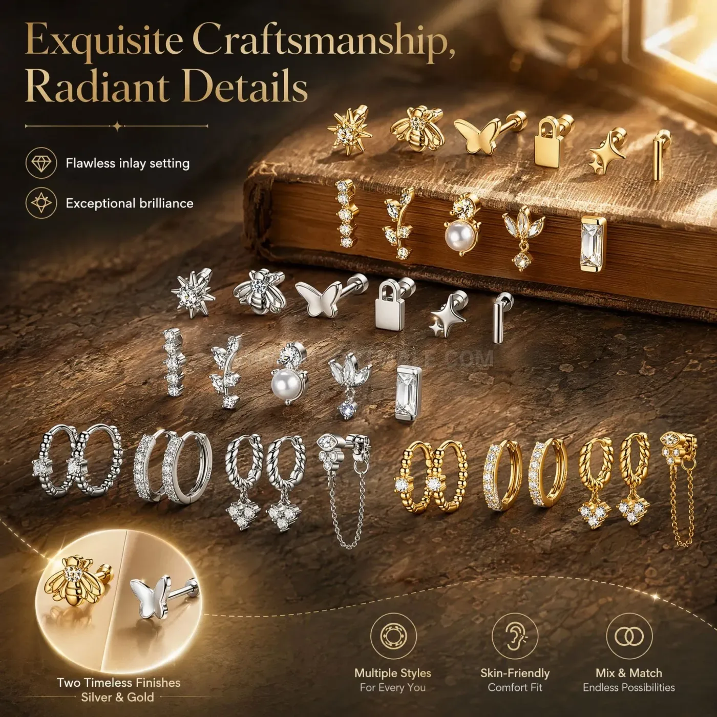 Fashion Minimalist Stainless Steel Stackable Piercing Stud Set