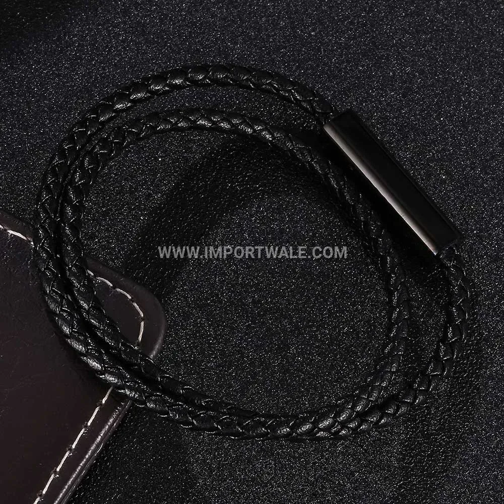 Dual Layer Woven Leather Bracelet with Stainless Steel Magnetic Clasp