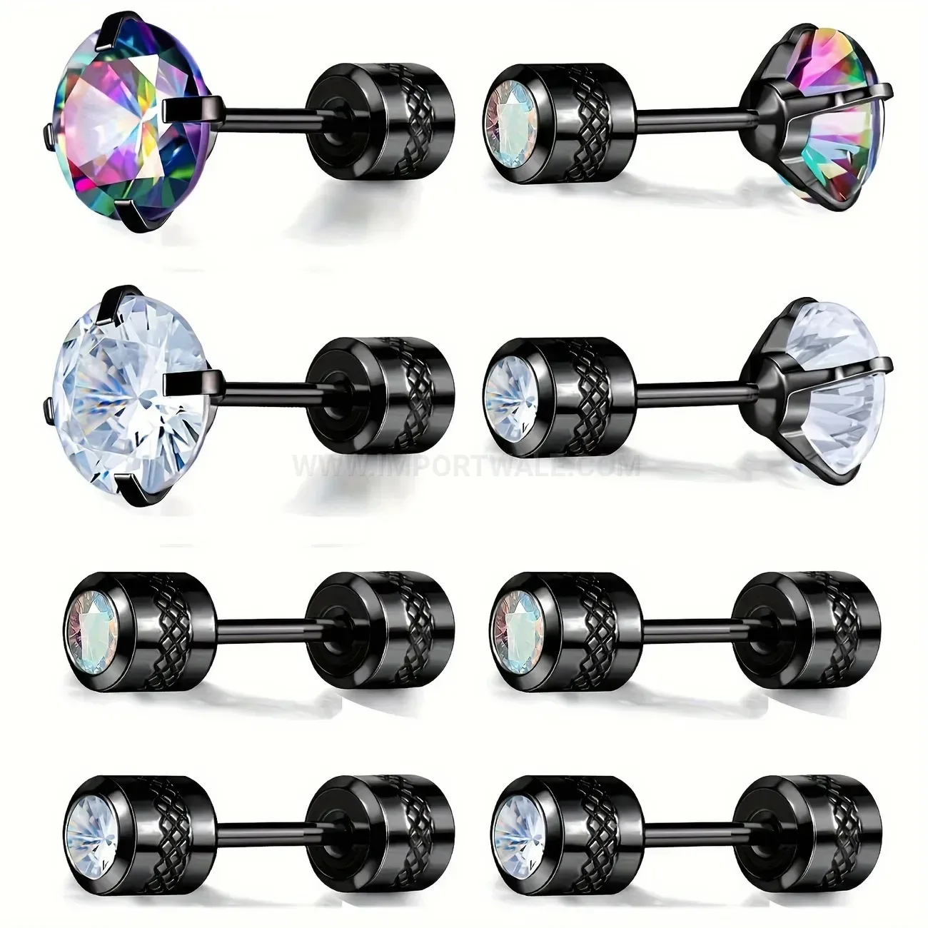 Chic Stainless Steel Rhinestone Threaded Punk Cartilage Piercing Stud Set