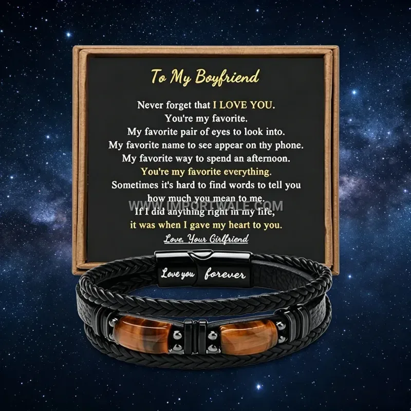 Men Braided Leather Tiger Eye Stone Wristband Clasp Gift Set