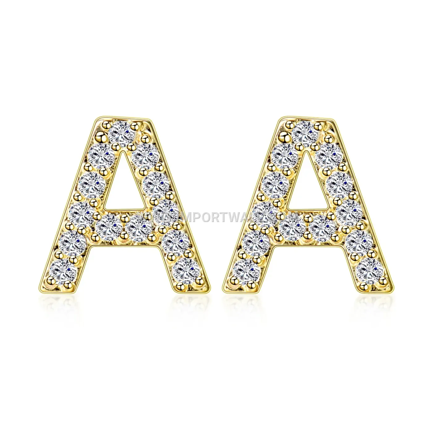 Cubic Zirconia Initial Letter Brass Stud Earrings
