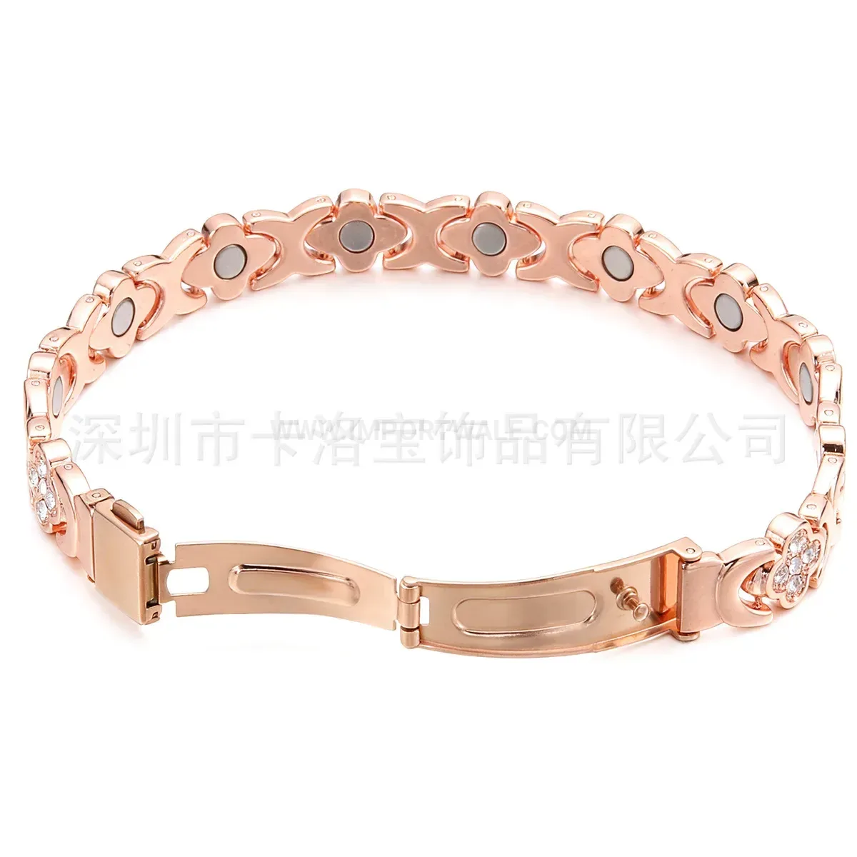 Trendy Pure Red Copper Four-Leaf Clover Magnetic Bio Therapy Bracelet