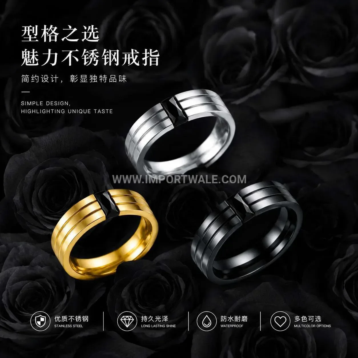 Geometric Stainless Steel Band Ring with Cubic Zirconia Accent