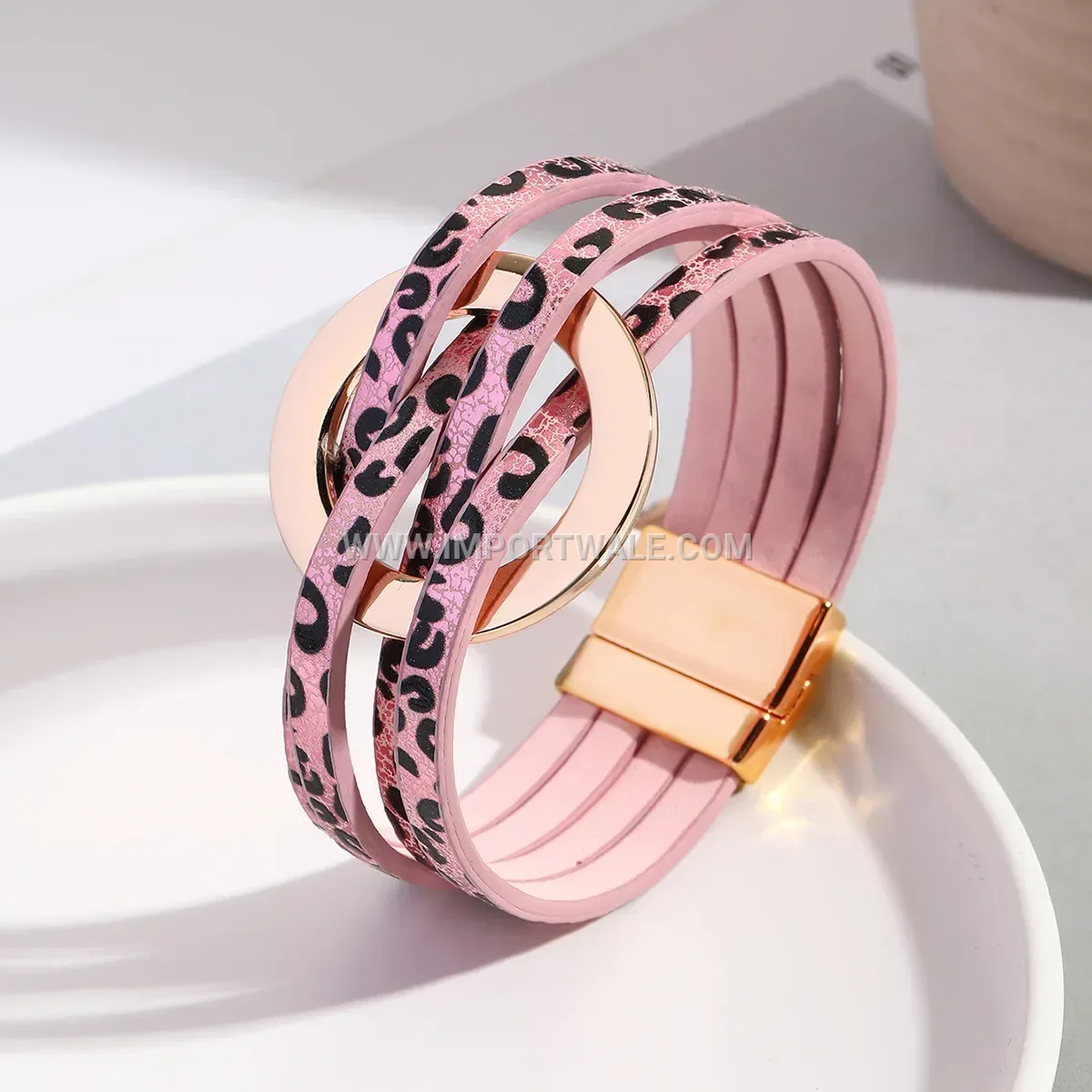 Leopard Print Leather Wrap Bracelet with Magnetic Ring Clasp