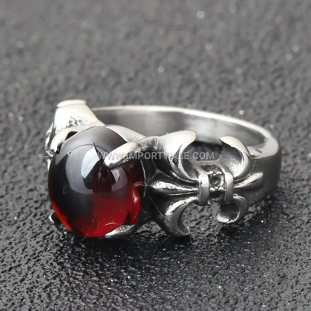 Dark Gothic Gemstone Stainless Steel Band Ring