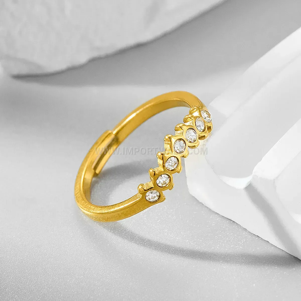 Rhinestone Row Open Stainless Steel Band Ring