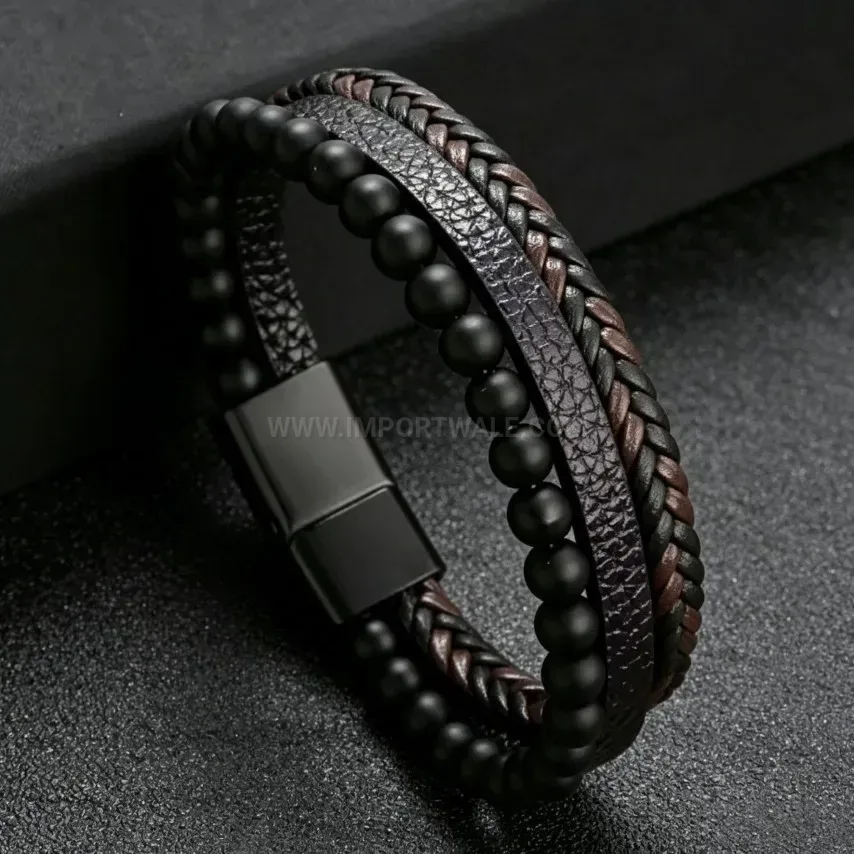 Chic Handcrafted Woven Leather Bracelet with Natural Stone Accent
