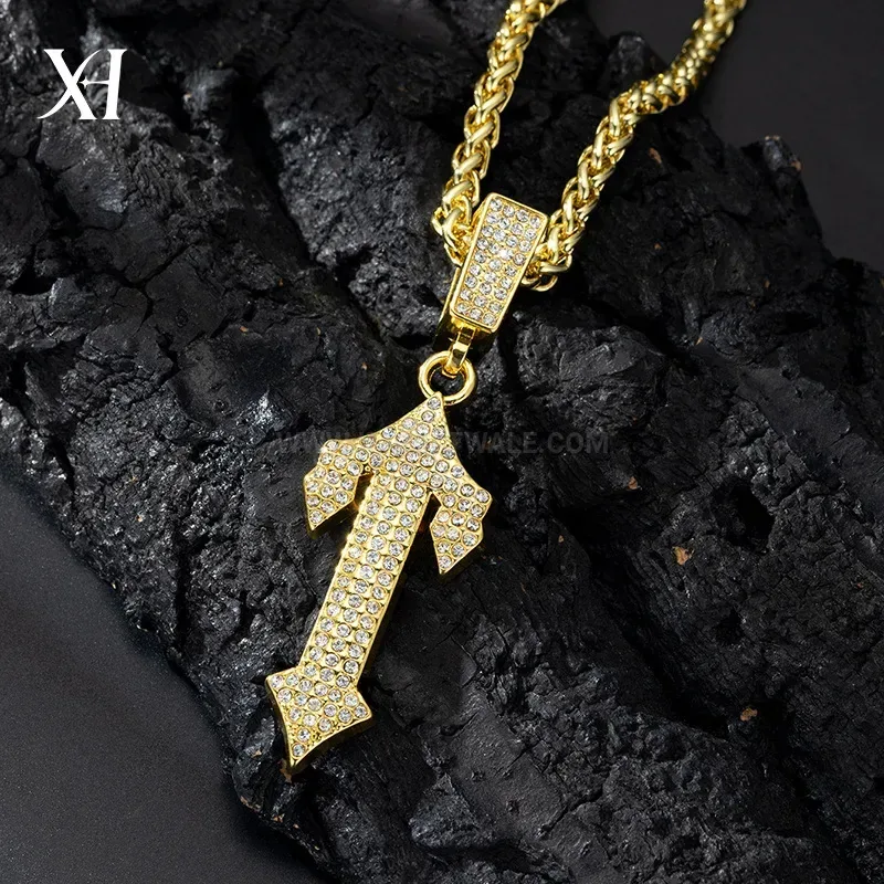 Rhinestone Letter I Sword Pendant Hip Hop Necklace
