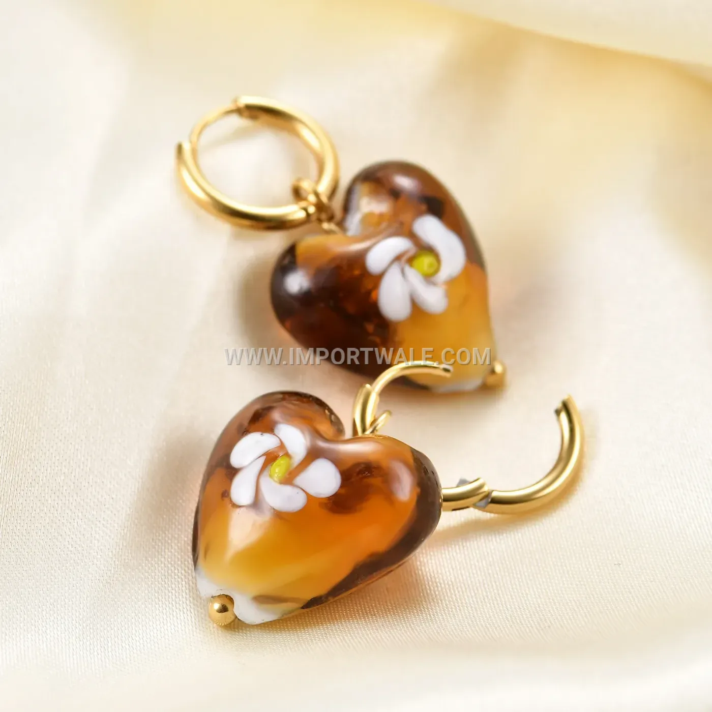 Stainless Steel Glass Heart Pendant Drop Earrings