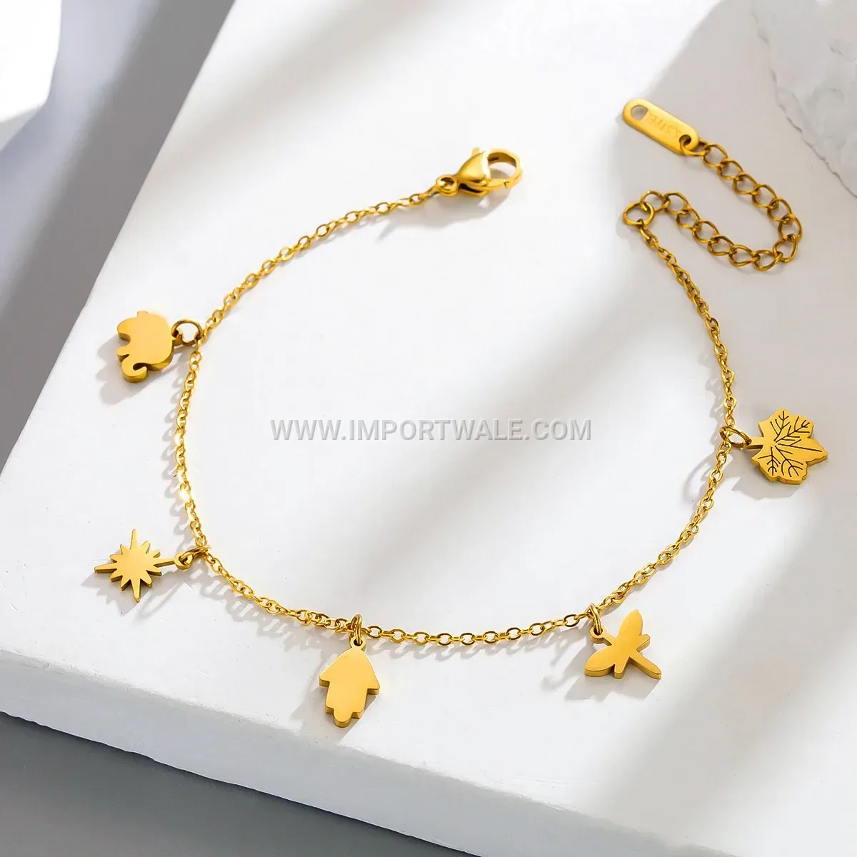 Minimalist Titanium Steel Leaf Pendant Premium Anklet Anti Tarnish