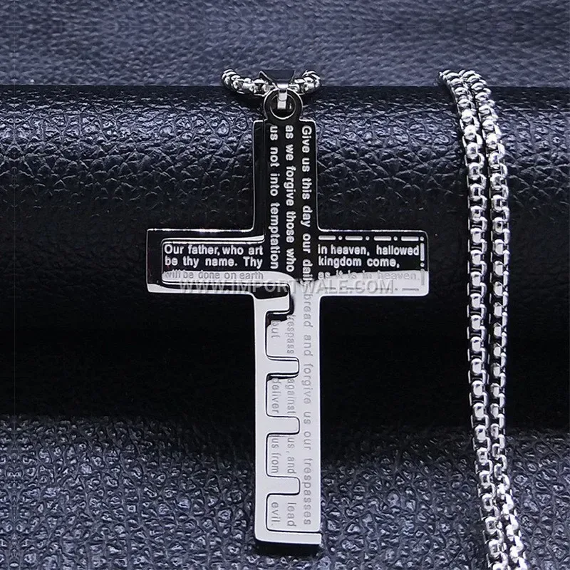 Spliced Stainless Steel Cross Pendant Link Chain Necklace