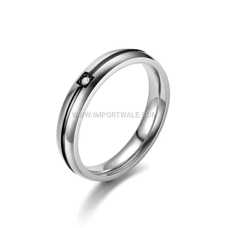 Stainless Steel Rhinestone Band Ring with Two Tone Finish