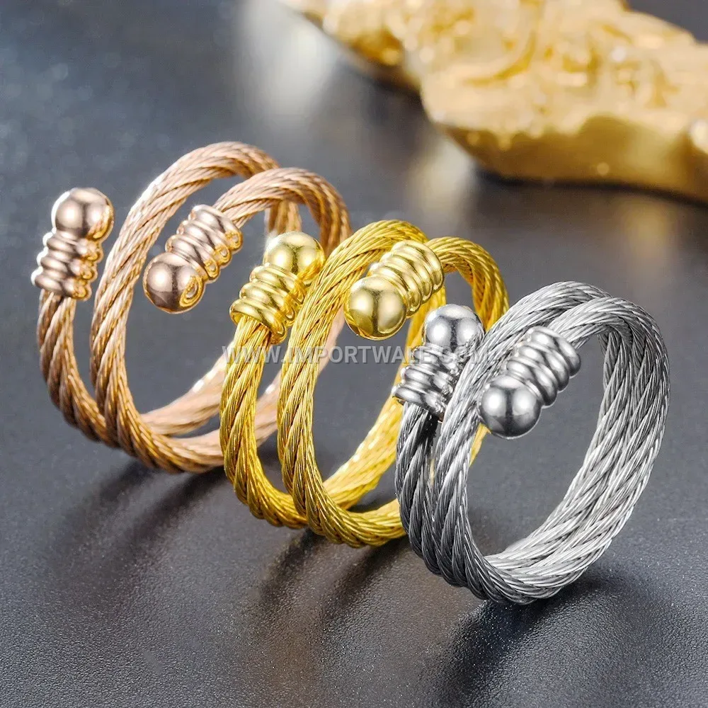 Woven Wire Open Stainless Steel Ring with 18K Gold Finish