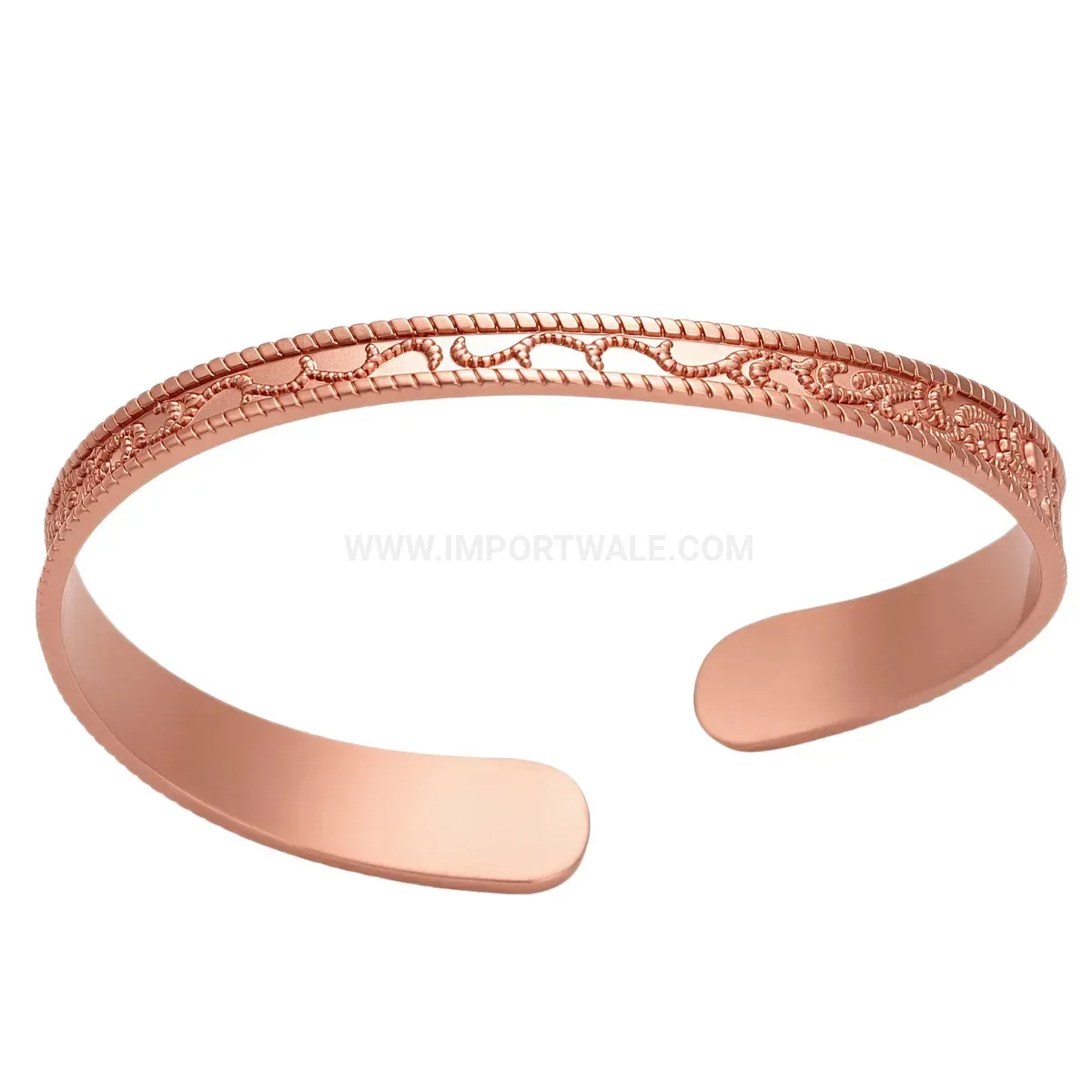 Vintage Floral Engraved Copper Adjustable Open Cuff Bracelet
