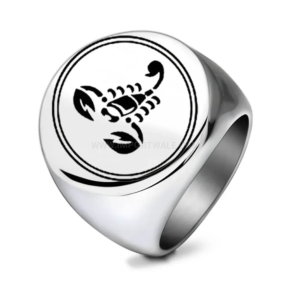 Elegant Vintage Engraved Scorpion Stainless Steel Signet Ring