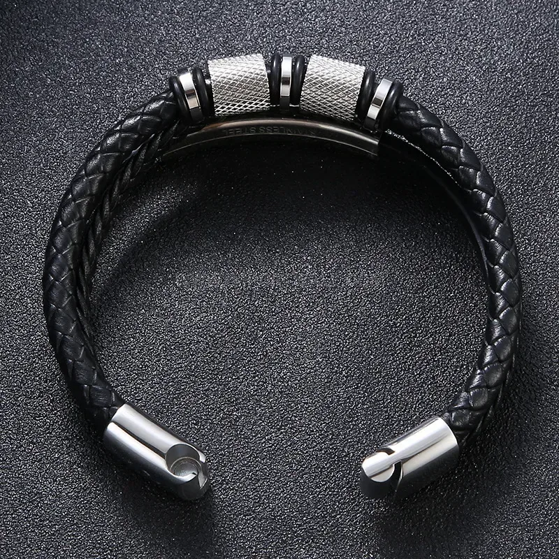 Multi Layer Braided Leather Stainless Steel Bracelet