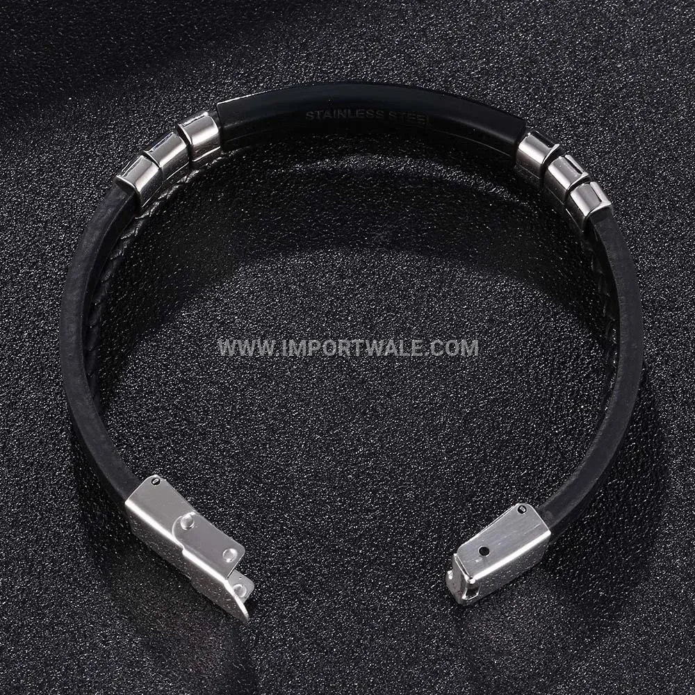 Inlaid Gemstone Multi Strand Braided Leather Stainless Steel Bracelet