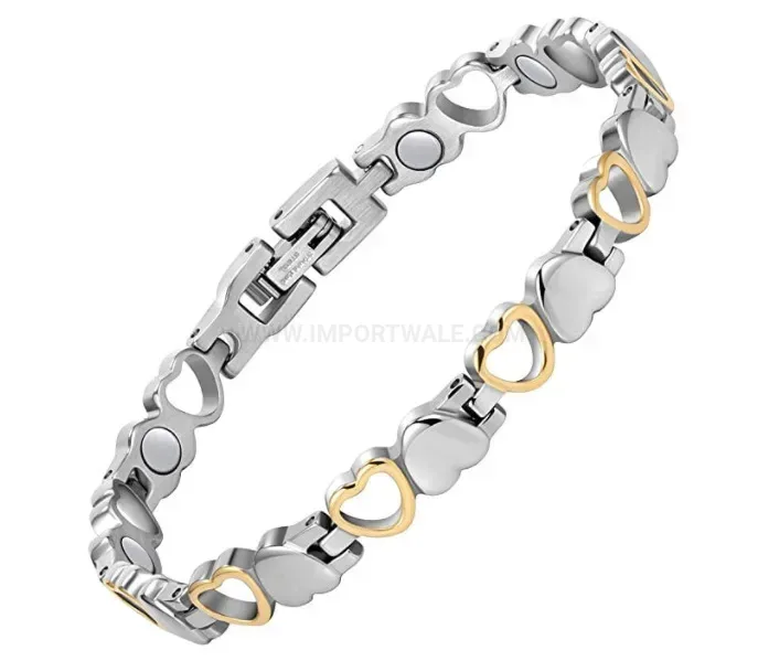 Chic Heart Cutout Bio Magnetic Energy Bracelet in Two Tone Steel