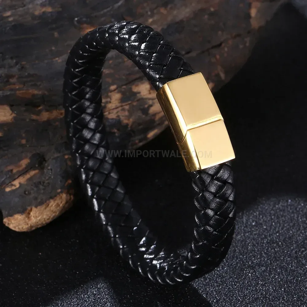 Minimalist Woven Leather Band with Magnetic Stainless Clasp