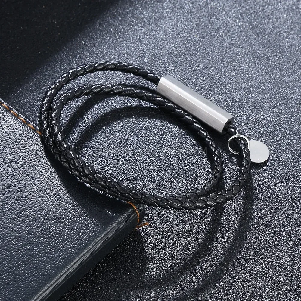 Double Layer Leather Wrap Bracelet with Stainless Steel Magnetic Clasp