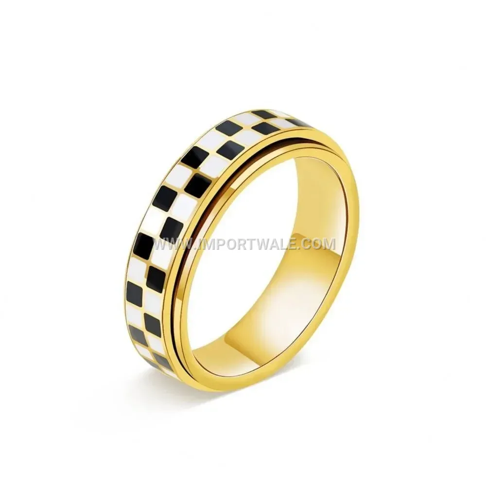 Gold Plated Stainless Steel Spinning Crystal Band Ring