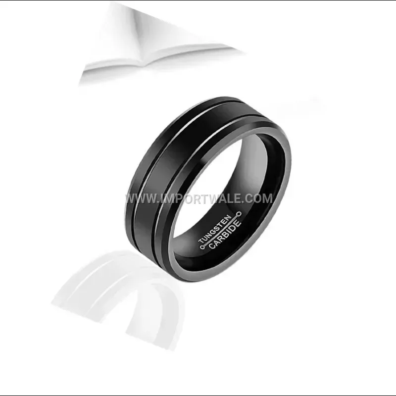 Matte Black Stainless Steel Double Line Beveled Ring