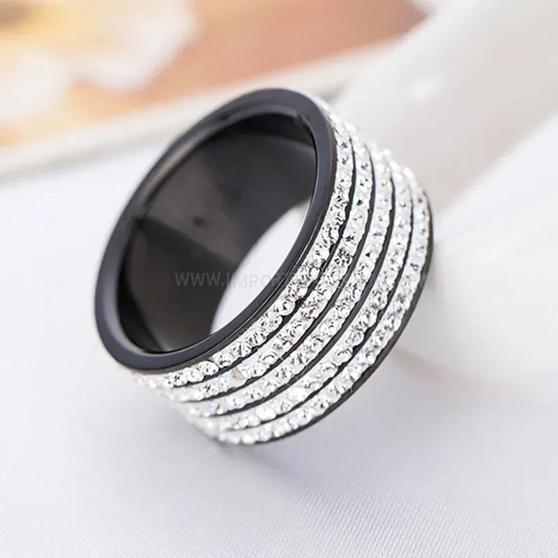 Five Row Crystal Pave Stainless Steel Band Ring