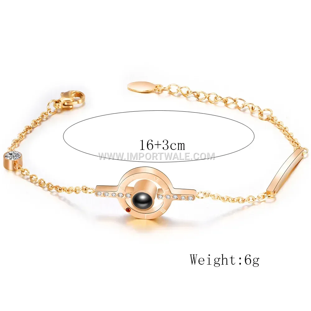 Stainless Steel Projection Pendant Charm Bracelet