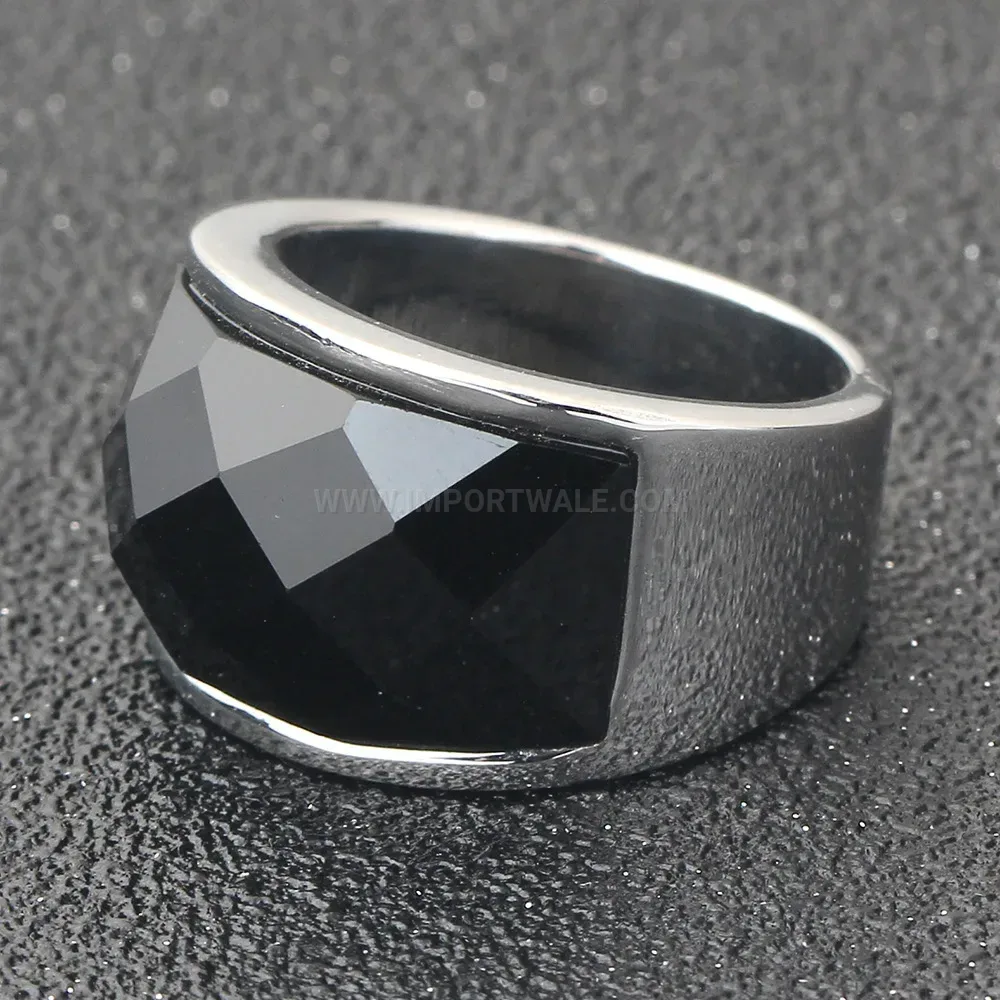 Premium Vintage Black Stainless Steel Glass Inset Ring