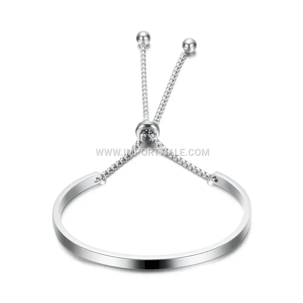 Adjustable Half Round Smooth Stainless Steel Bangle