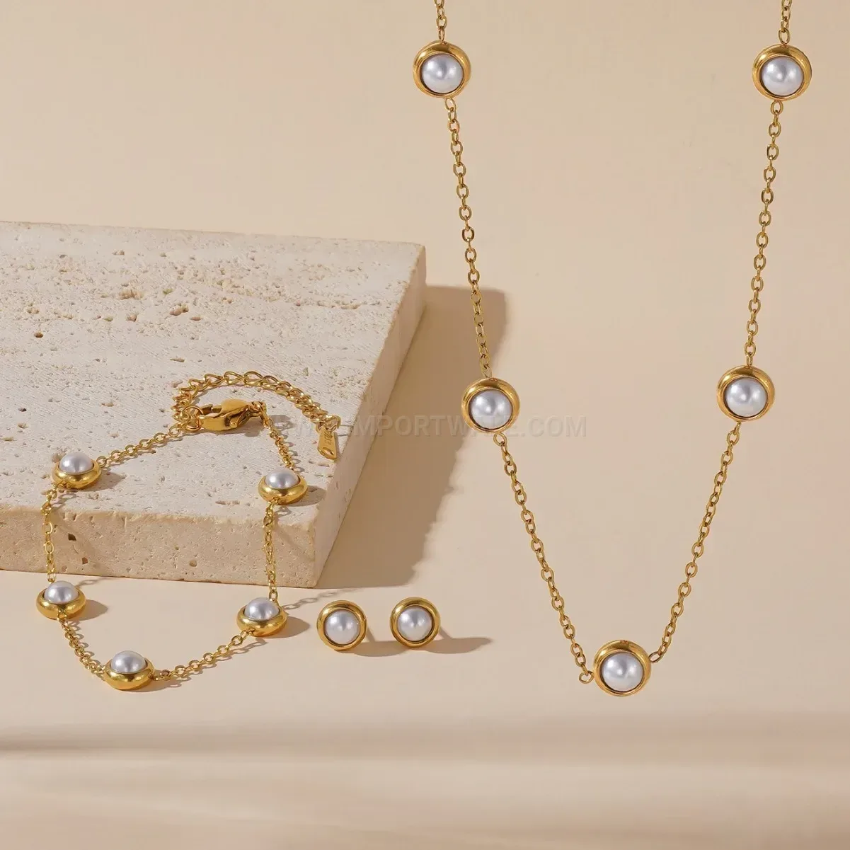 Minimalist White Pearl Titanium Steel Jewelry Set