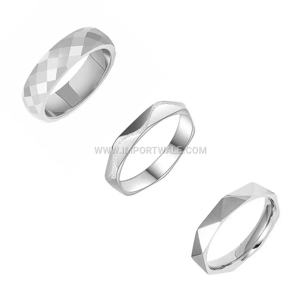 Faceted Geometric Stainless Steel Stacking Ring Set
