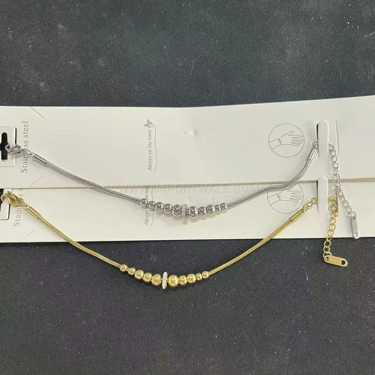 Modern Gold Plated Stainless Steel Beaded Charm Bracelet